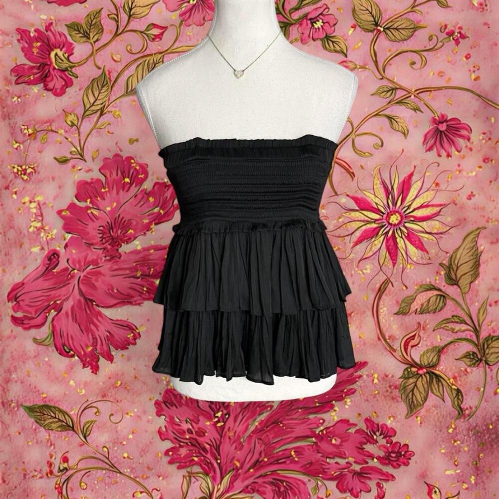 Reset Black Strapless Tiered Summer Coquette Grunge Whinsygoth Y2K Top Size M